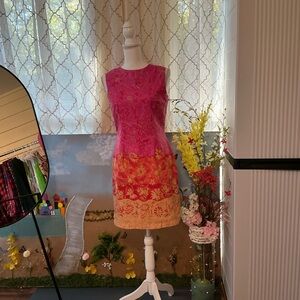 Vibrant Floral Midi Dress in Pink and Orange